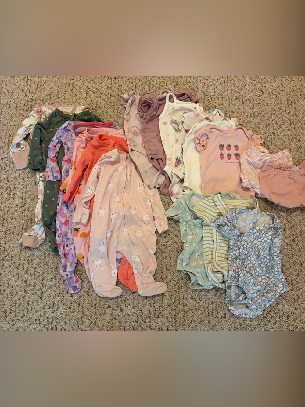 Size 3-6 month lot of baby girl clothing - pajamas, onesies and shorts